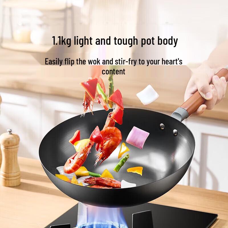 Midea 32cm Cast Iron Flat Bottom Wok with Lid