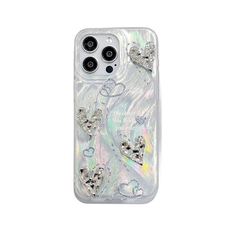 Feather Silver Suitable for Apple 16PROMAX Folded Love Mobile Phone Case IphoneXR/13 Bracelet Hard Protection Case