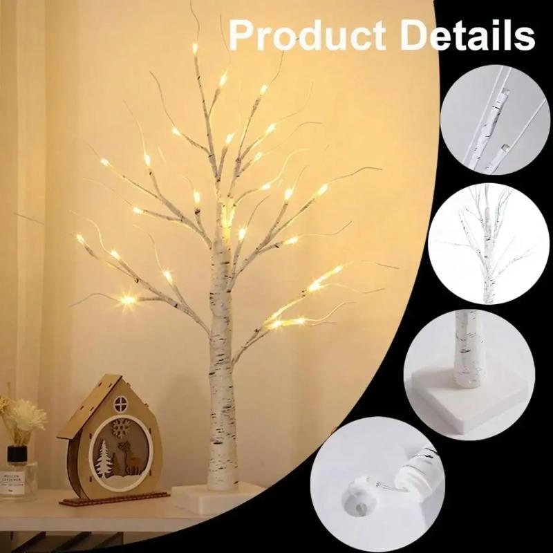 1pc 24 LED Easter tree, birch tree adjustable branches 3AA and USB power supply, bedroom decorative tree light (without battery)