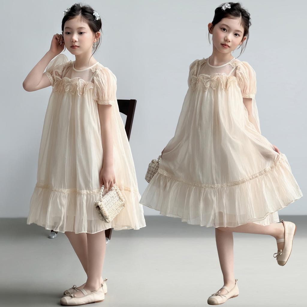 Girls' Dress Summer Dress 2026 New Style Children's Elegant Princess Puff Skirt Girls' Sweet Wind Mesh Skirt