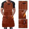 Leather Welding Apron With 6 Tool Pockets For Men Heavy Duty Apron Heat And Flame Cross-Back Straps Housework Workshop