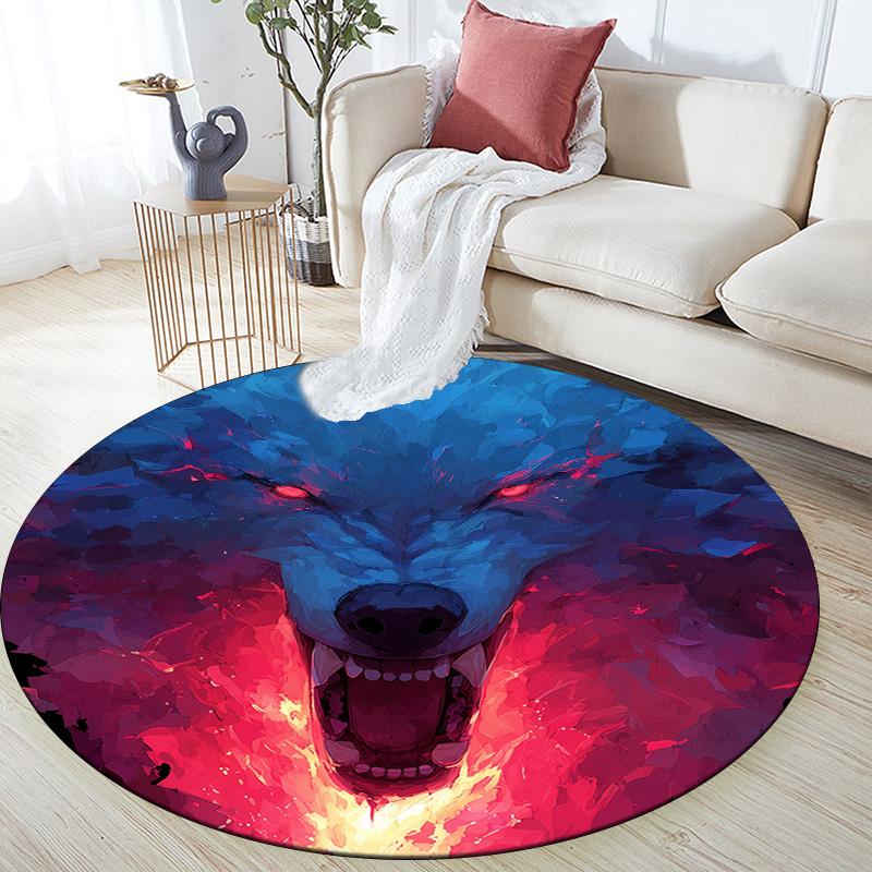 Roaring Wolf,Round Area Rug,Carpet Rug for Living Room Bedroom Sofa Playroom Decor,Non-slip Floor Mat