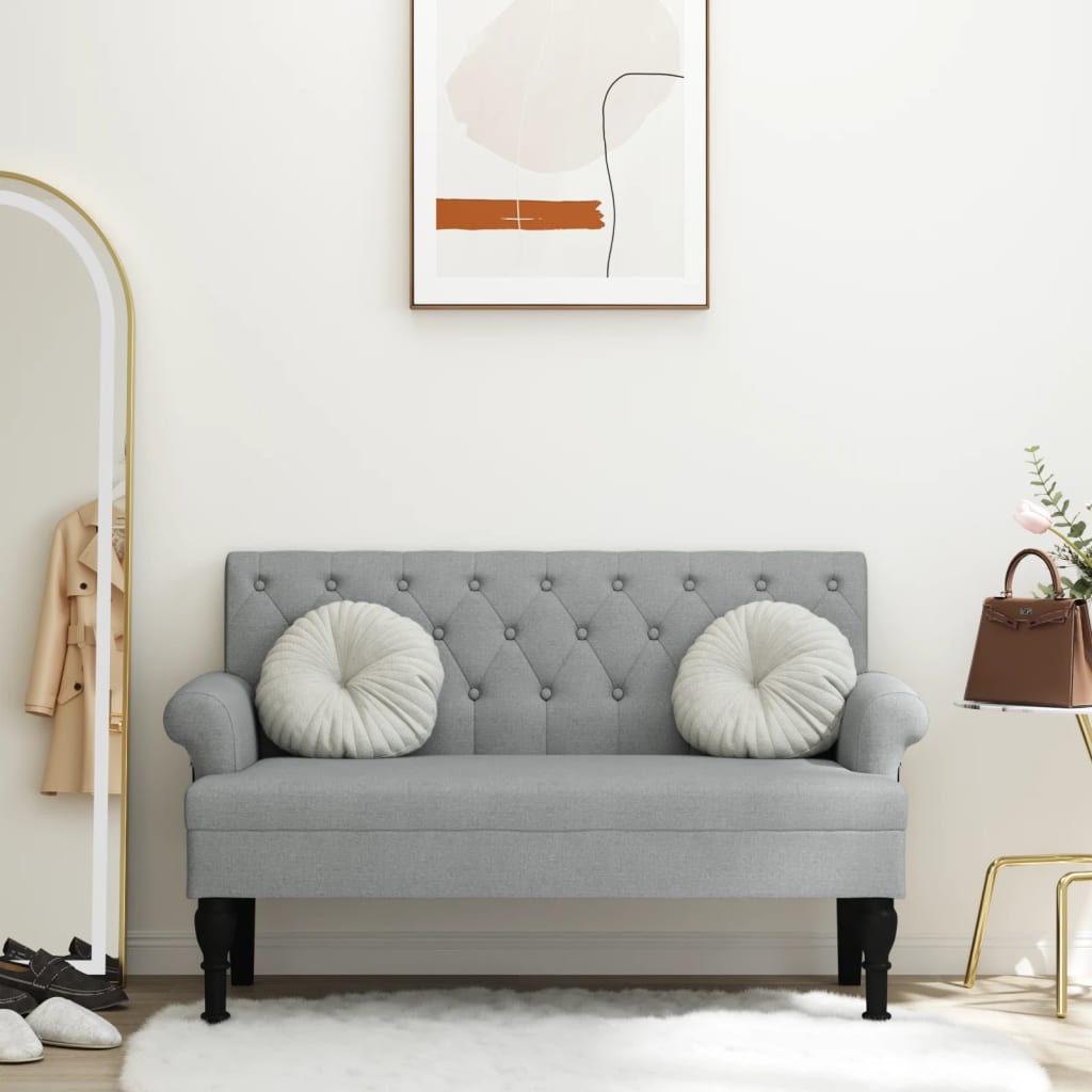 Bench with Backrest Light Grey 120 X 62 X 75.5 Cm Fabric