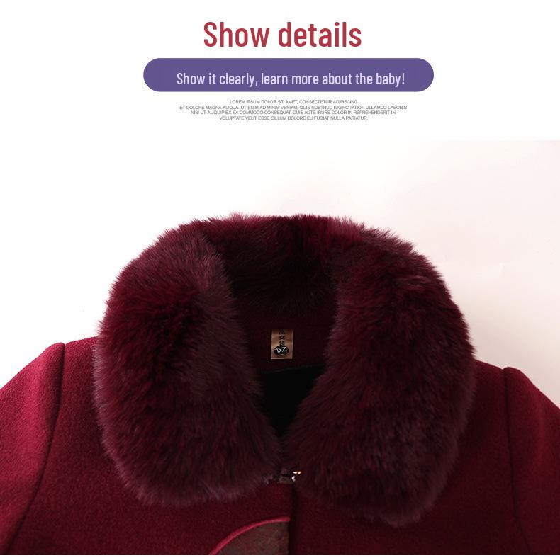 Chinese Style Winter Fur Collar Coat for Elderly Women - Thick Cotton Velvet Jacket