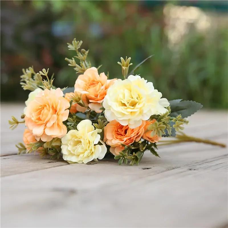 33 cm Künstliche Pfingstrose Rose aus Kunststoff, Brautstrauß, Hochzeitsdeko, Gefälschte 7 Gabeln Mini-Pfingstrosen, Seidenblume, romantische Wohndekoration
