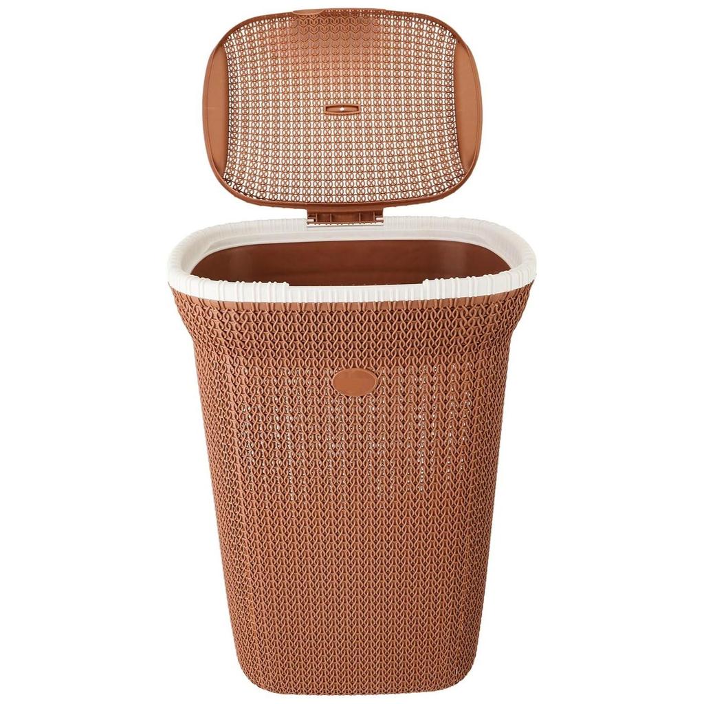 Knit Laundry Basket - Big - 55 Litres - 44 Cm X 35 Cm X 61 Cm | Royal Light Brown - Polypropylene