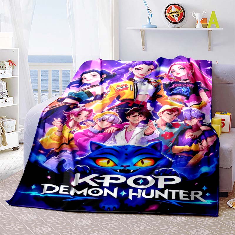 K-Pop-Demon-Hunters Blanket Hot Anime Flannel Blanket Fan Gift Suitable for Home Leisure Camping Travel Multifunctional Blanket1