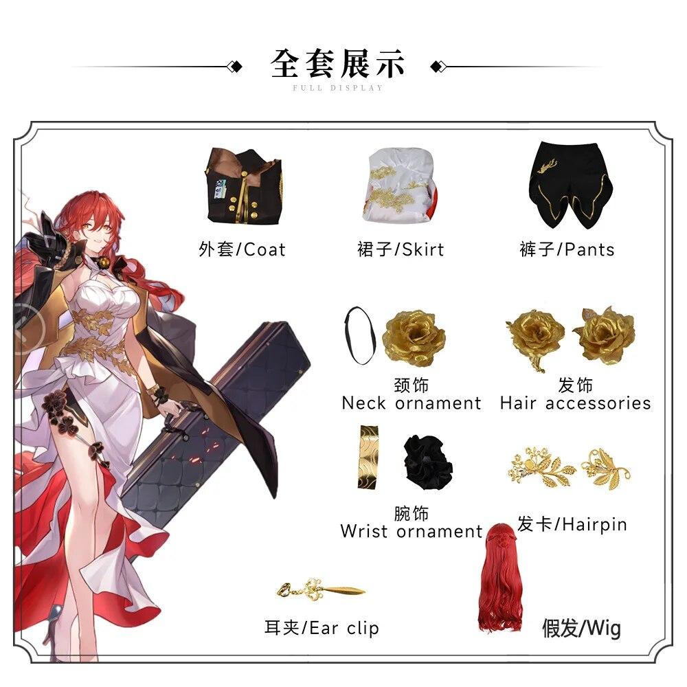 Honkai Star Rail Himeko Cosplay Costume Elegant Evening Party Dress Shoes Wig Anime Chinese Style Halloween Costume For Women