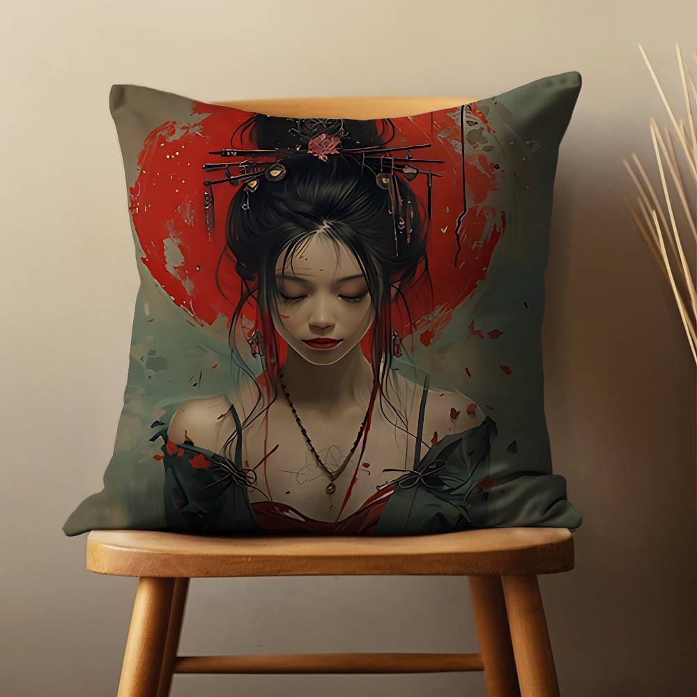 Beautiful Geisha Woman Pillow Case Living Room Sofa Cushion Cover Suitable For Home Bedroom Decoration And Protector