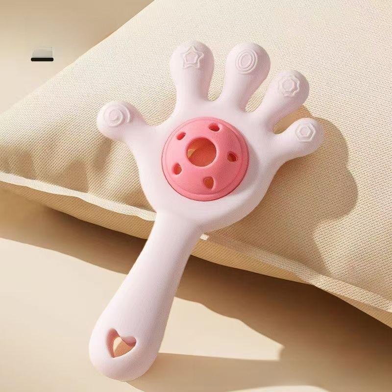 Baby Silicone Teething Toy With Hand Rattle For Soothing And Chewing Fun
