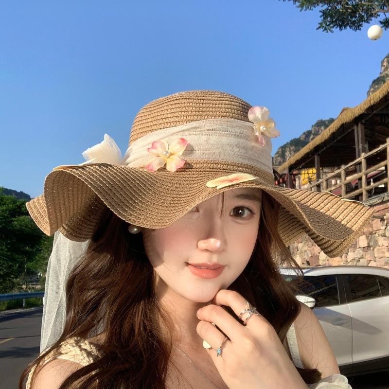 Small Fresh Pastoral Sweet Bow Sun Hat Children Beige Straw Hat Straw Hat Versatile Summer Photo