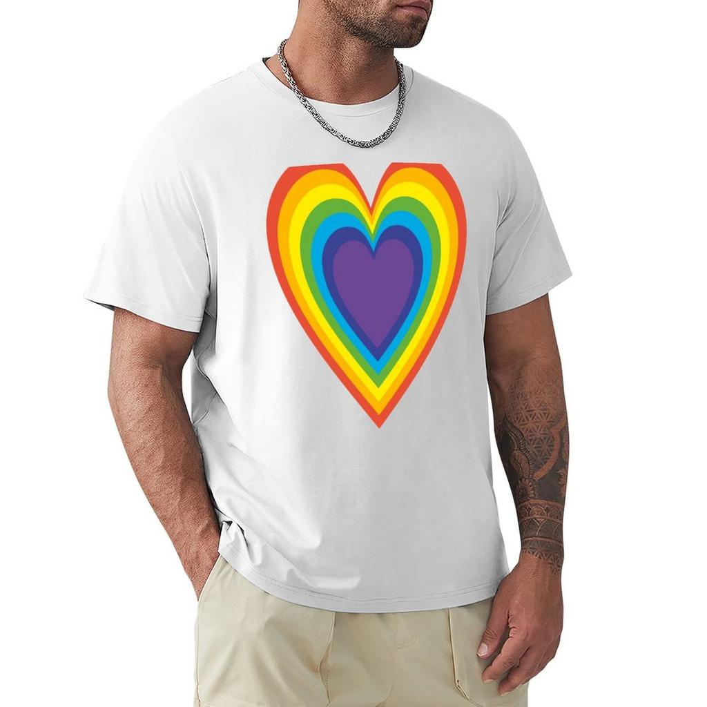 Heart Rainbow Color Tshirt Active Sports Short Sleeve Cotton Shirt