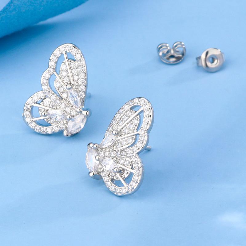 Stylish Butterfly Stud Earrings For Ladies 925 Silver Plated Super Shiny Full Diamond Zircon Banquet Jewelry Wedding Party Gifts