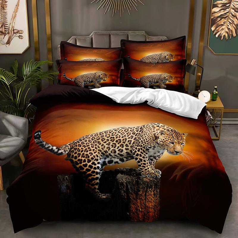 Mode 3D Dieren Beddengoed Set Gouden Luipaard Donzen Dekbedovertrek AU140 * 210 Volledige Maat Bedsprei Felle Beest Print met Rits Zachte Dekbedovertrek