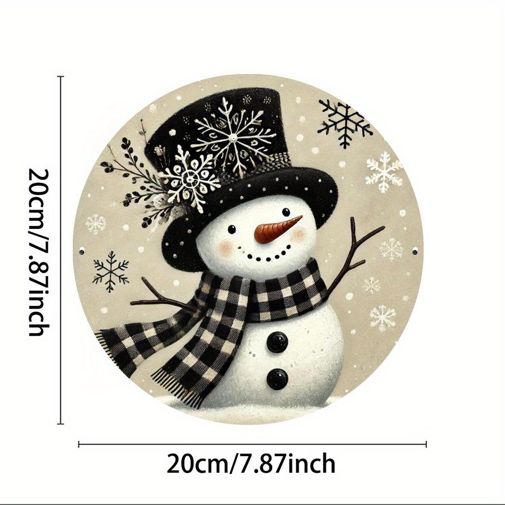 Snowman Christmas Sign. 7.8" Round Aluminum, Waterproof Decor for Home, Office or Coffee Shop.
