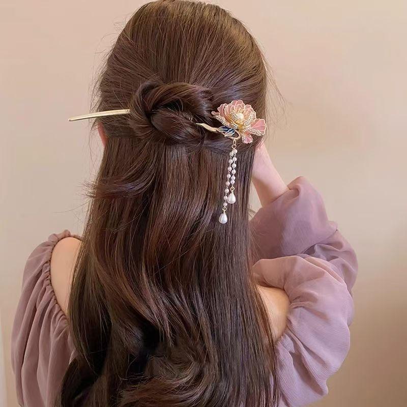 Chinese Style Peony Flower Hairpin Womens New Chinese Style Tassel Hair Accessories