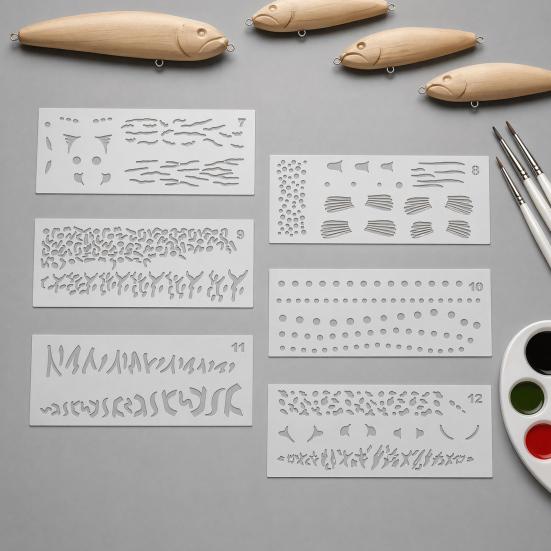 6 stk./Sæt Fiskebait Maleskabelon, Genanvendelige Plastik Malestencils, Gennemsigtig PVC Vaskbart Udskåret Mønster Fiskeswimmer Kunsttilbehør
