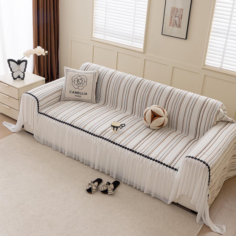 2025 Universal-Sofabezug aus Chenille: Rutschfest, Cremefarben, Vier Jahreszeiten, Einteilige Decke