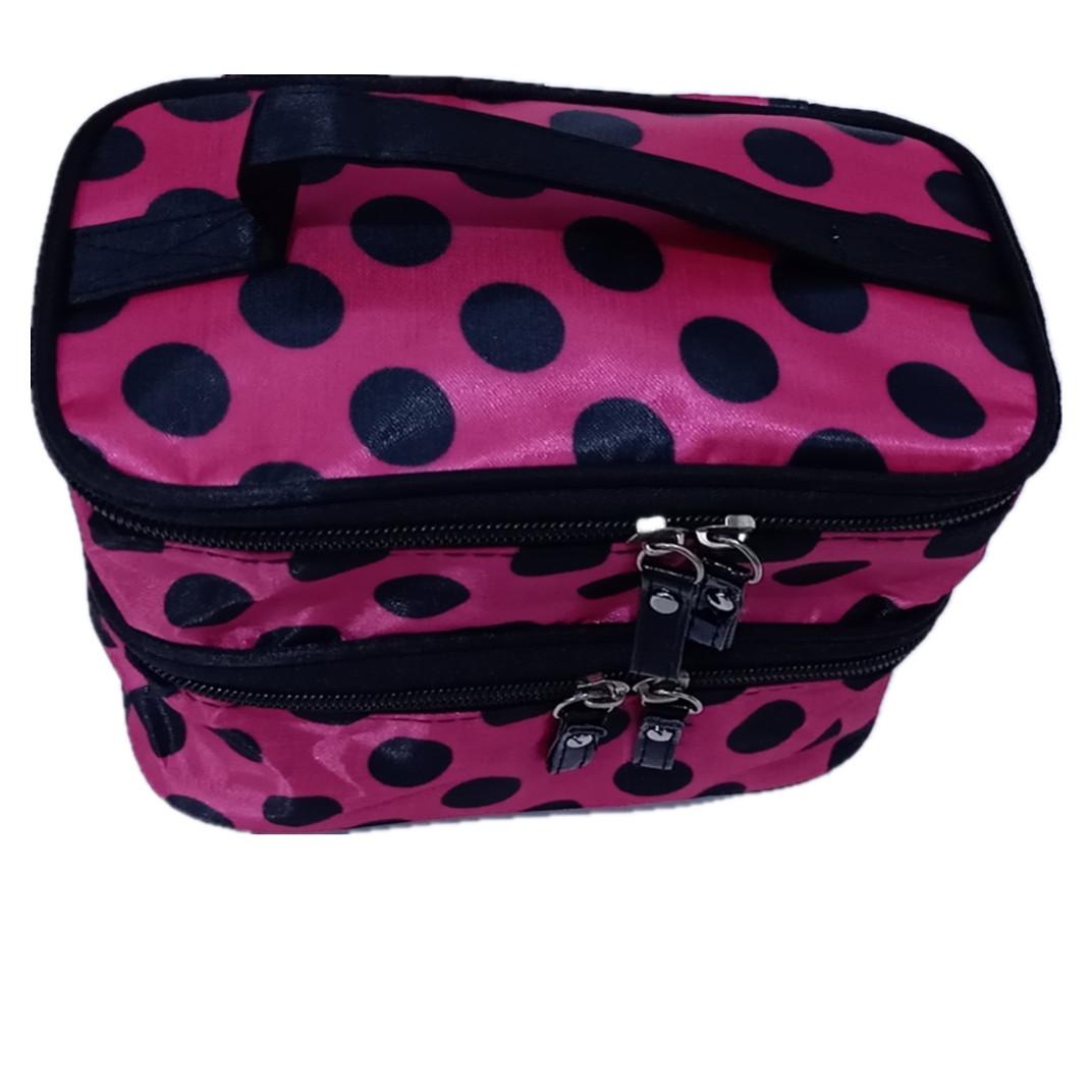 

Вместительная двухслойная дорожная косметичка в горошек, портативная косметичка для туалетных принадлежностей чёрный