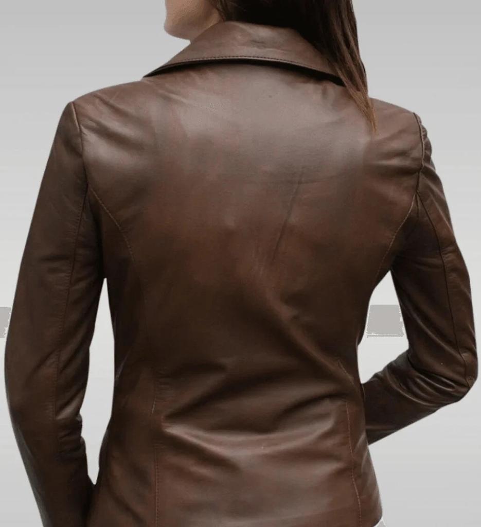 Lambskin New Formal Party Stylish Blazer Designer Women Handmade Leather Brown