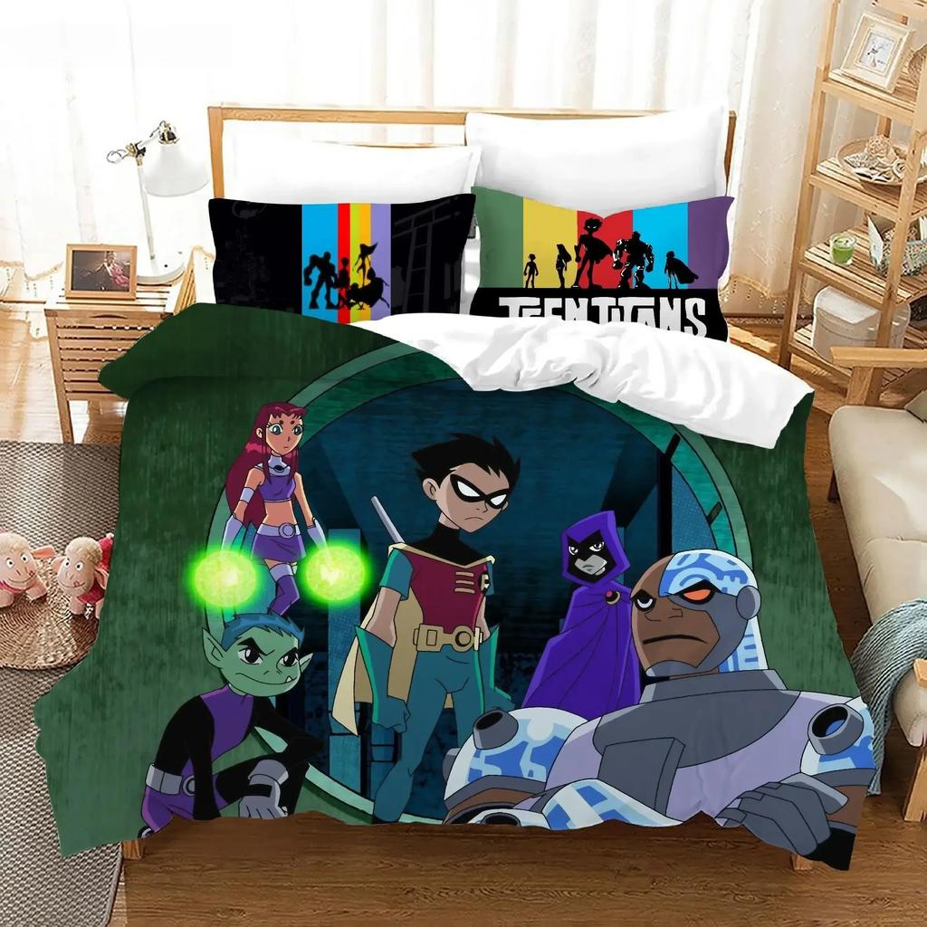 3D Teen Titans Go Cartoon Bedding Set Single Twin Double Queen King Cal King Size Bed Linen Set