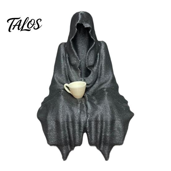Dark Aesthetic Room Accessories Hooded Ghost Resin Figurine, Mysterious Faceless Statue with Coffee Cup, Gothic Decor Weather Resistant Patio Art for
