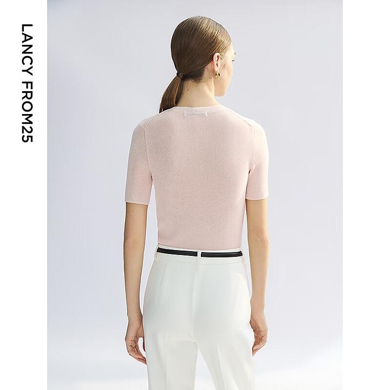 Langzi Triacetate Round Neck Knit Short Sleeve Top