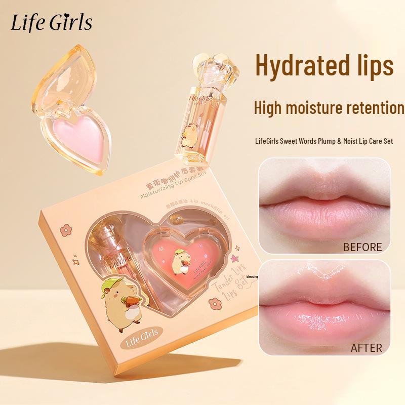 Girls Honey Whisper Hydrating Lip Care Set: Plump Lip Oil & Mask - Nourishing Balm for Autumn/Winter 3ml + 3.8g