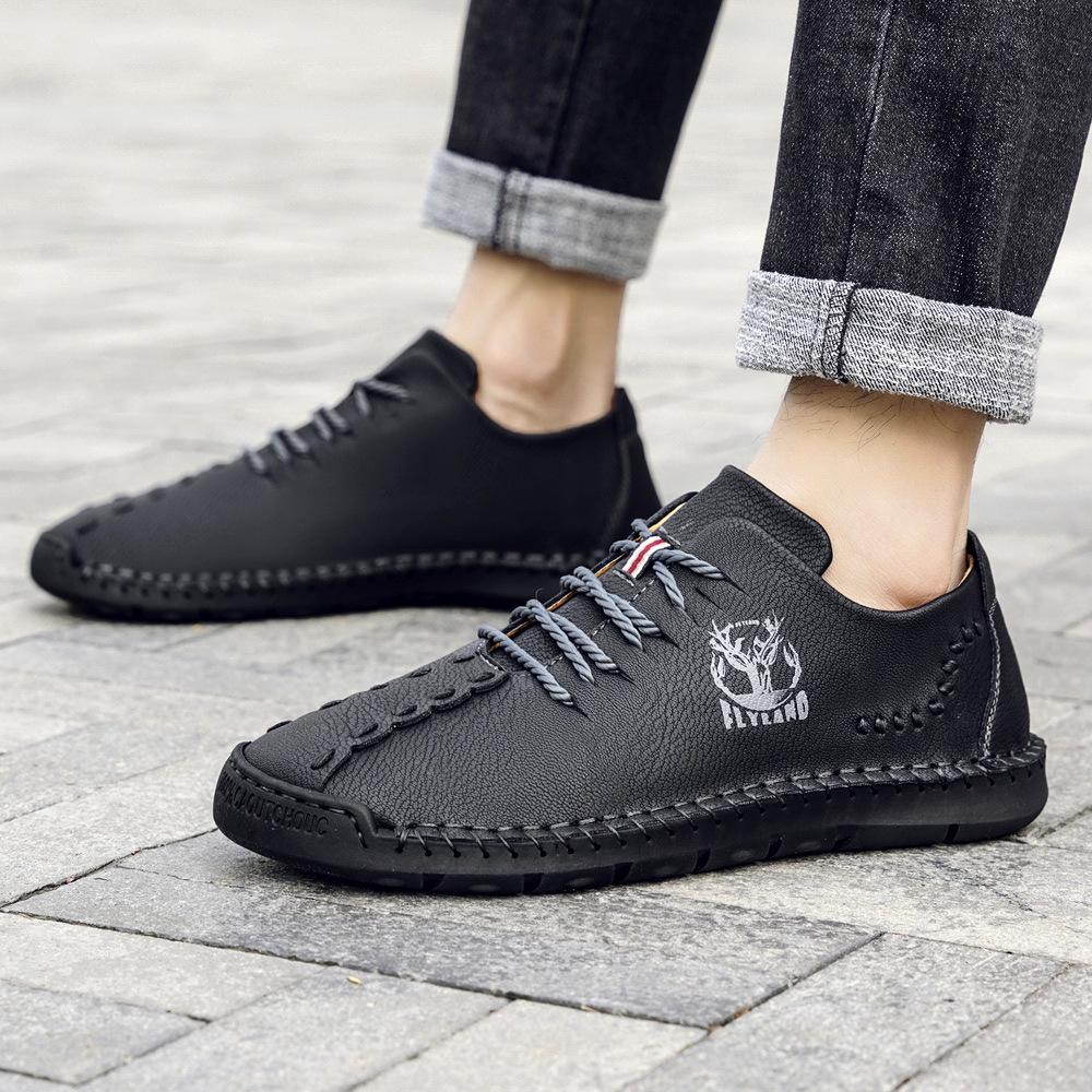 Popular Plus Size Men's Handmade Leather Casual Shoes - Breathable for Spring & Autumn
