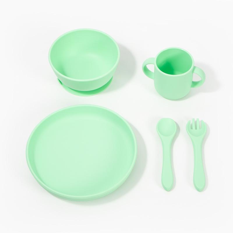 Ensemble de vaisselle pour bébé: Assiette Compartimentée en Silicone, Bavoir, Cuillère, Fourchette, Bol et Ventouse