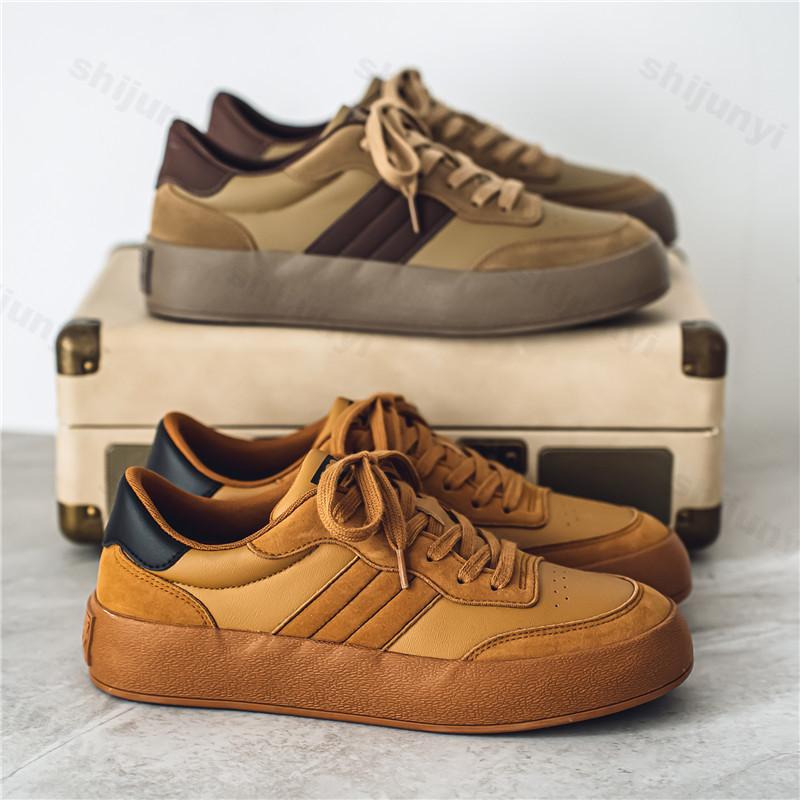 Fashion 2025 New Men Suede Low Top Shoes Fashion Sports Casual Lace-up Shoes Comfortable Lightweight Height Increasing Platform Sneakers