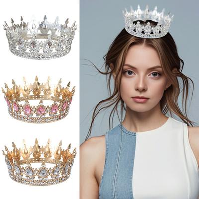 Damen Krone Tiara Glänzende Strasssteine Eingelegt Königin Brautjungfern Krone Accessoire für Hochzeit Halloween Geburtstag
