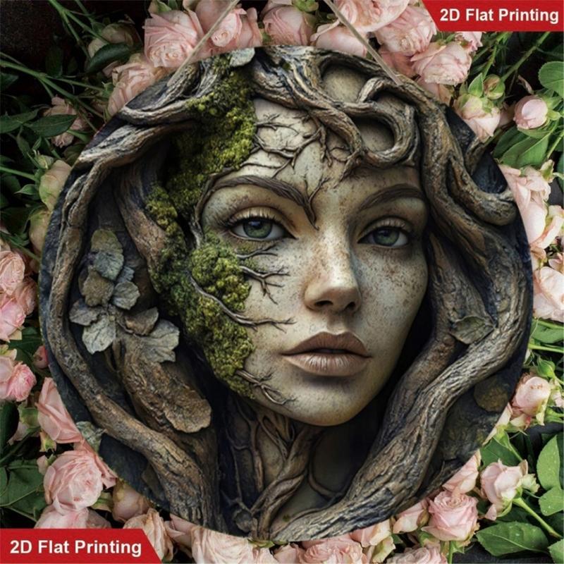 Natural Wood Wall Art Plaque with Tree Goddess Pattern Indoor Decorative Piece Elegant Hanging Sign for Home Garden Gift