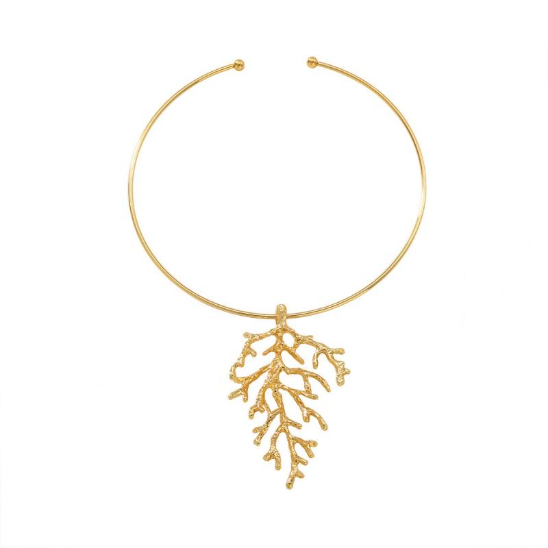Womens Bold Statement Choker Necklace With Coral Floral Design Adjustable Chain Gold Alloy Fashion Accessory Office Gold