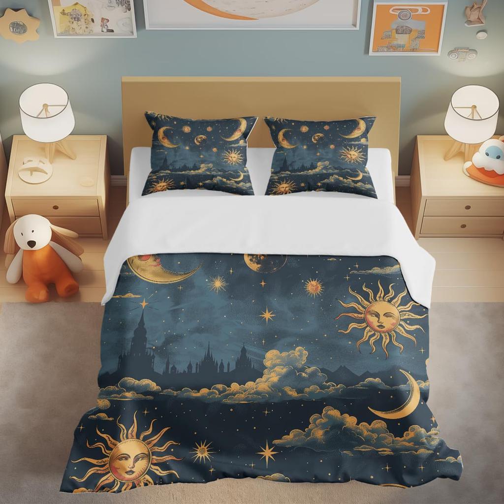 Moon Night Sky Print Bedding Bedroom Set Duvet Set Three-Piece Set