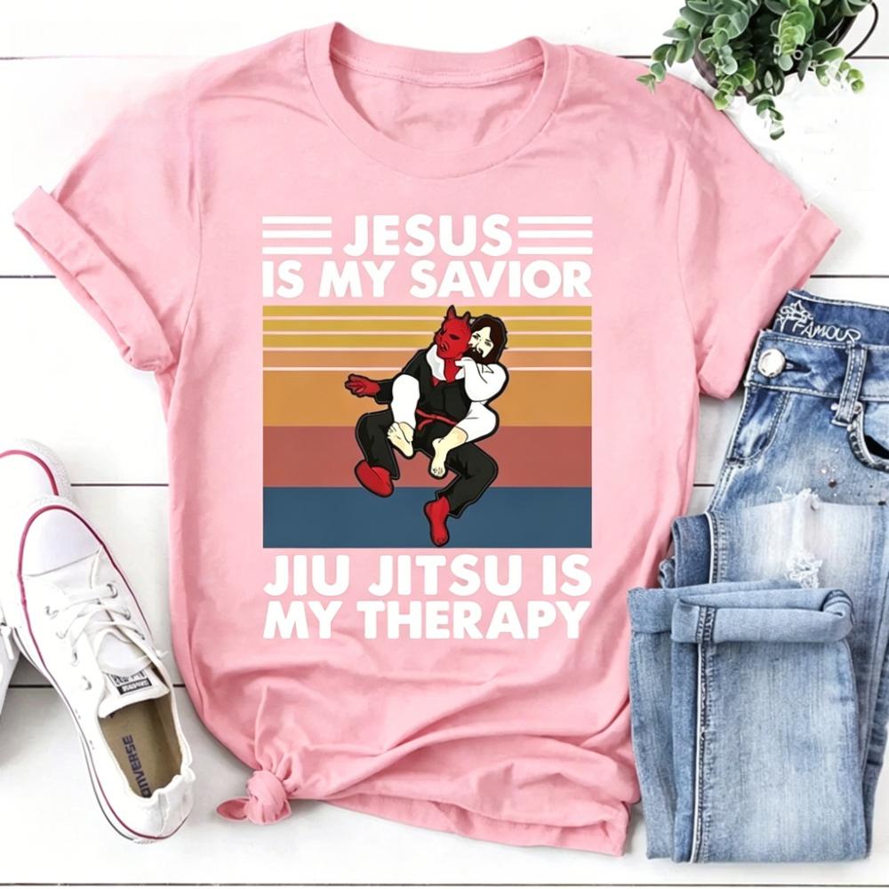 Jesus Is My Savior Jiu Jitsu Is My Therapy Funny Christian Gift Bjj Shirt Funny Jesus and Satan TShirt Vintage T-Shirt