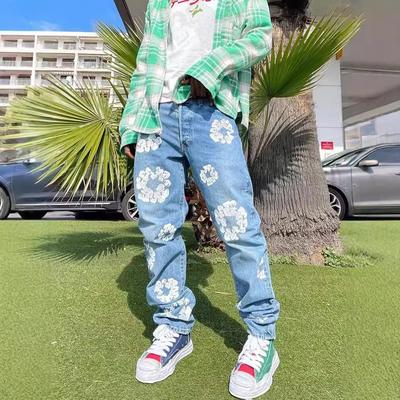 Loose Jeans Clothes Street Clothing Casual Flower Printed Jeans Men