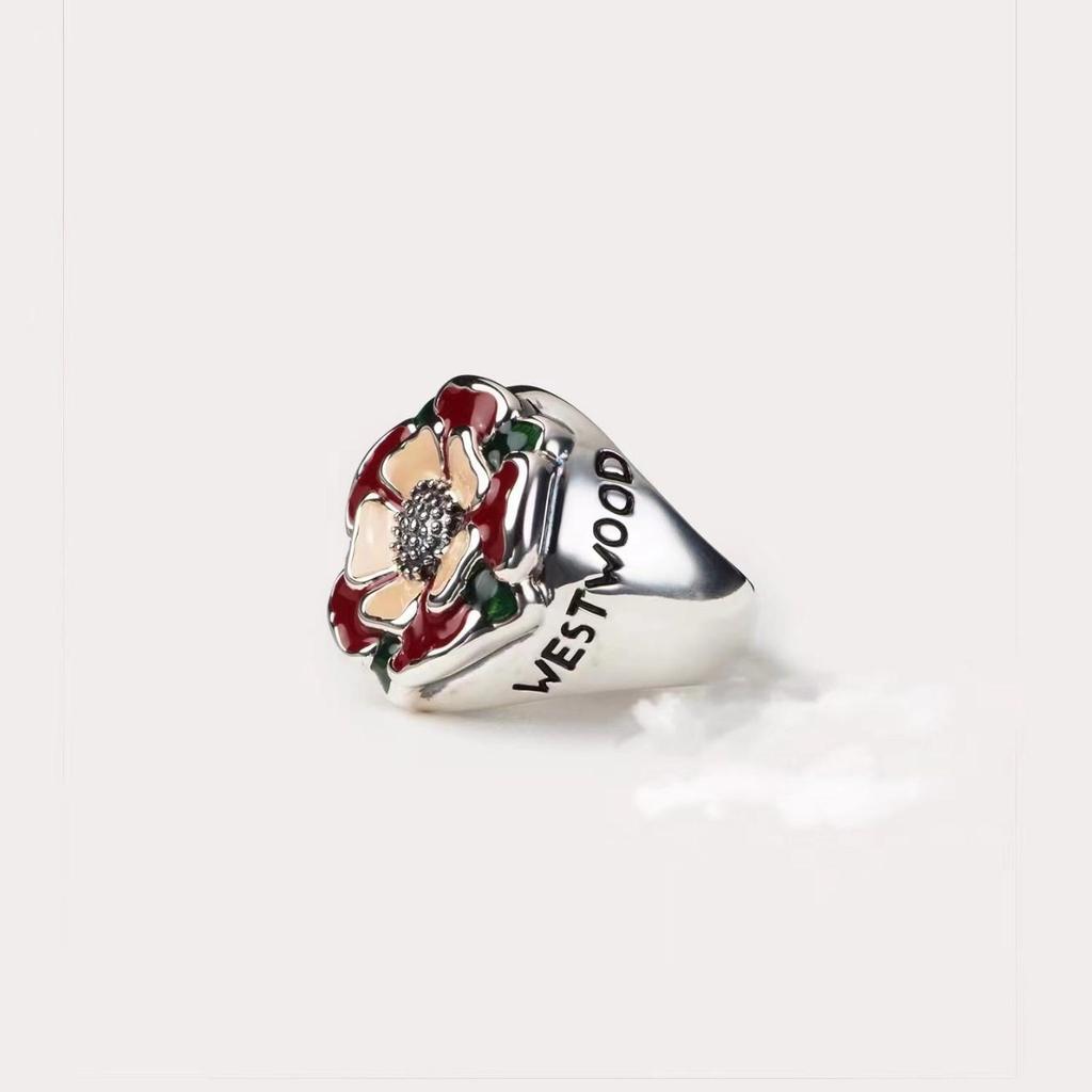 Gilt Copper Cloisonné Enamel Tudor Rose Ring Inspired by Empress Dowager Cixi's Vintage Style