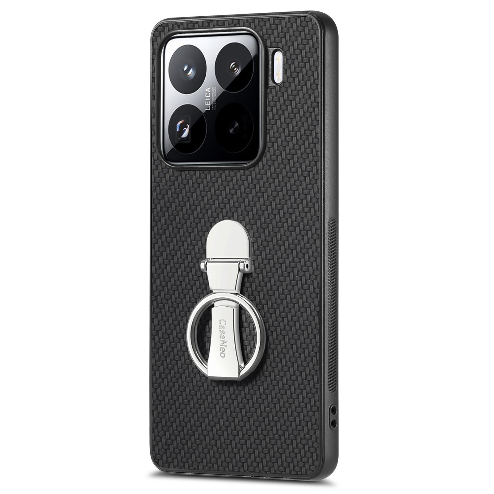 

CASENEO C1-19 for Xiaomi 15 Case Folding Kickstand Leather Back Cover Carbon Fiber Texture Black