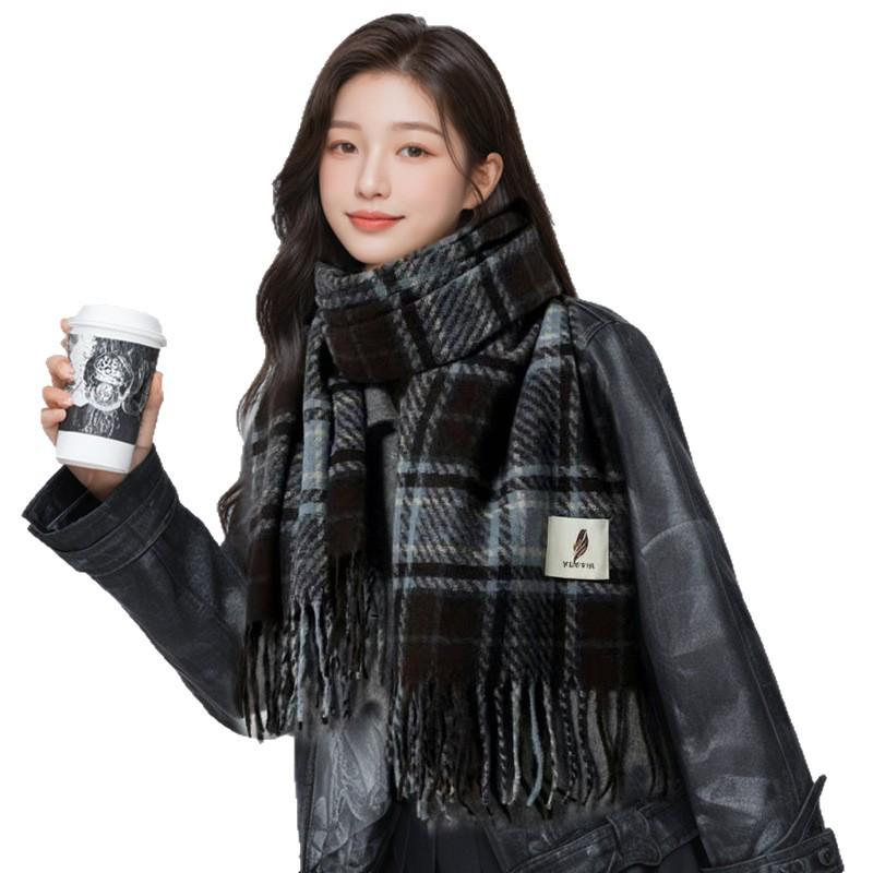 Women's High-End Plaid Scarf: Warm, Thickened Shawl & Snood for Autumn/Winter 2025