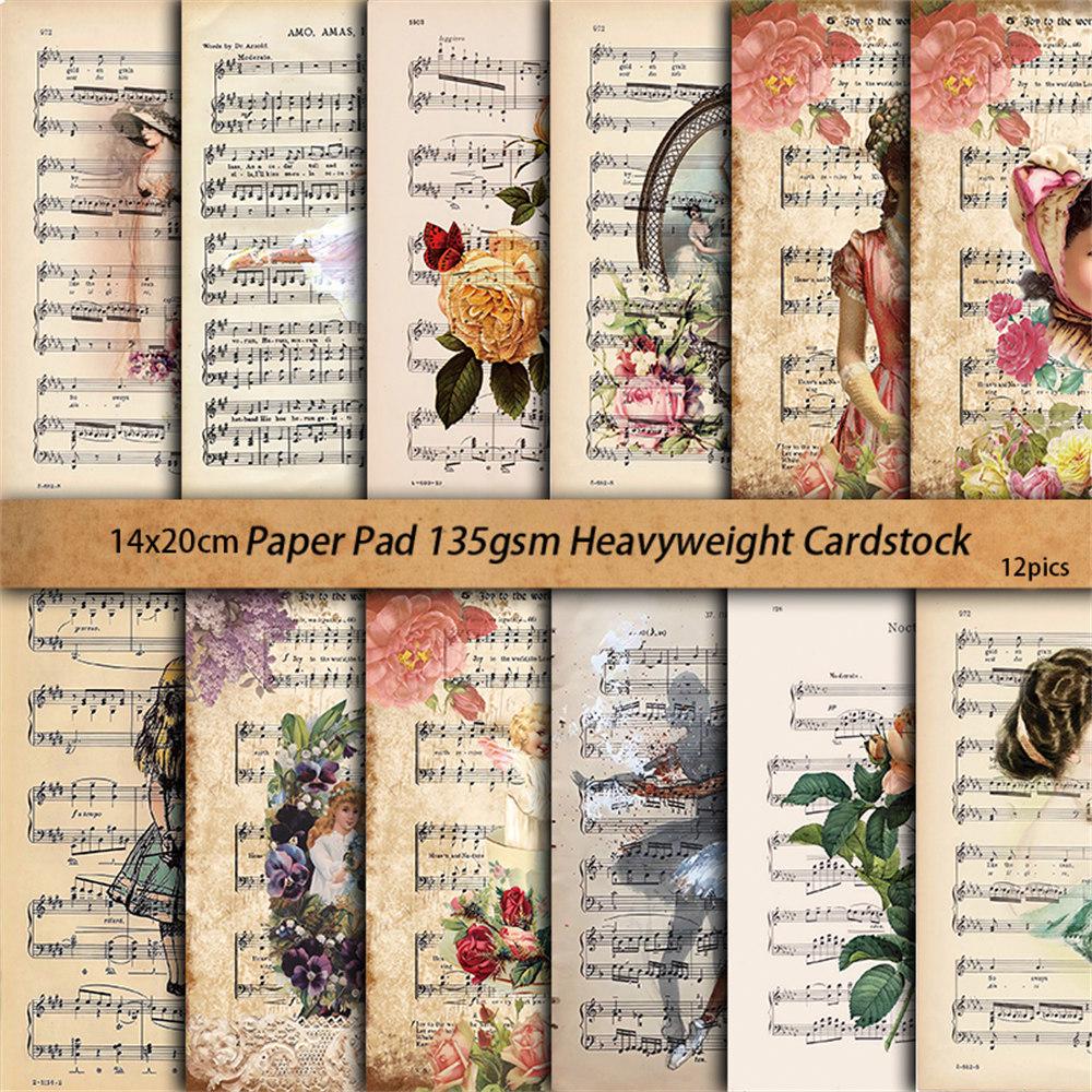 12 Retro Sheet Music Decorative Journal Papers - European & American Collage DIY Stickers
