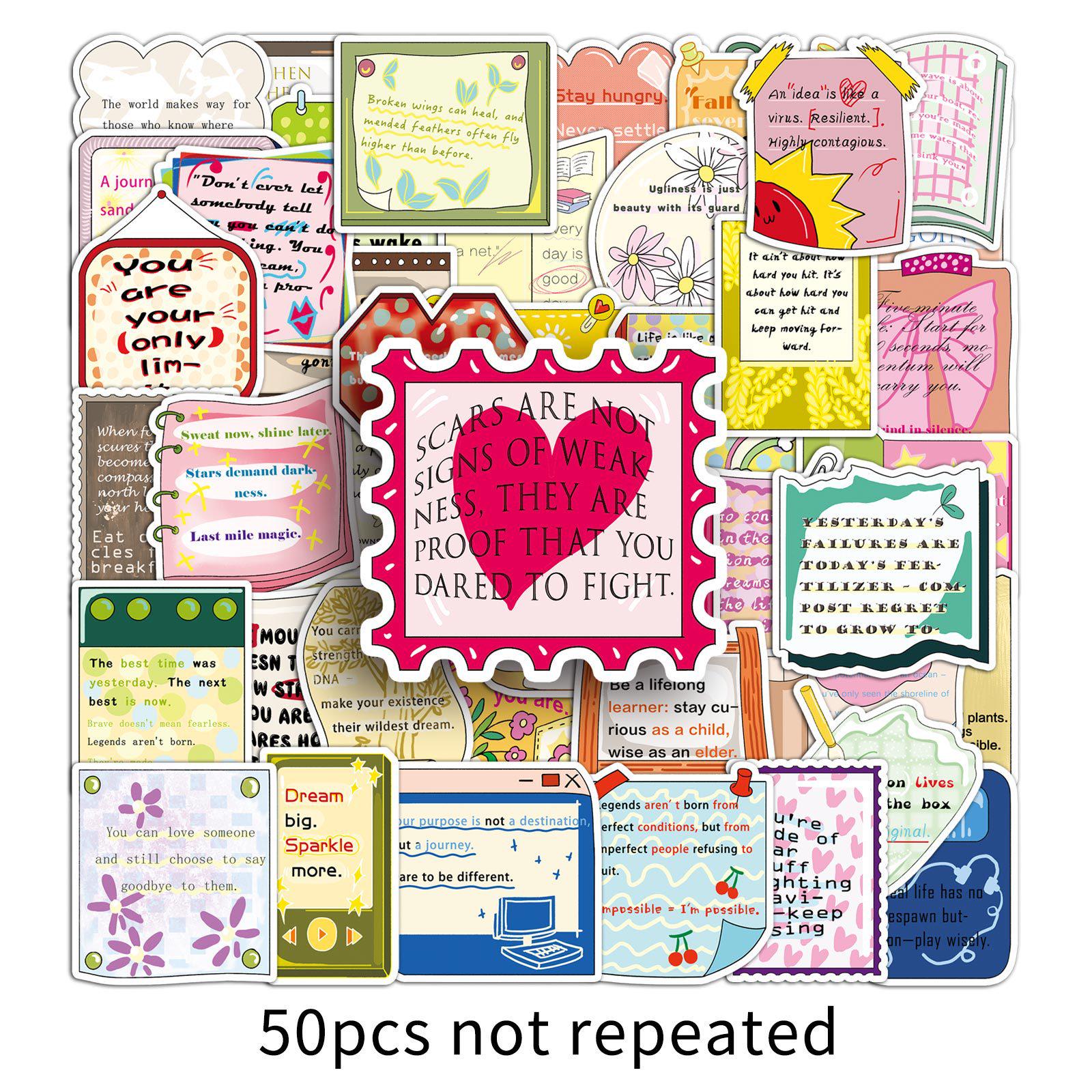 50 English Motivational Stickers: Inspirational Phrases & Decorative, Waterproof for Notebooks