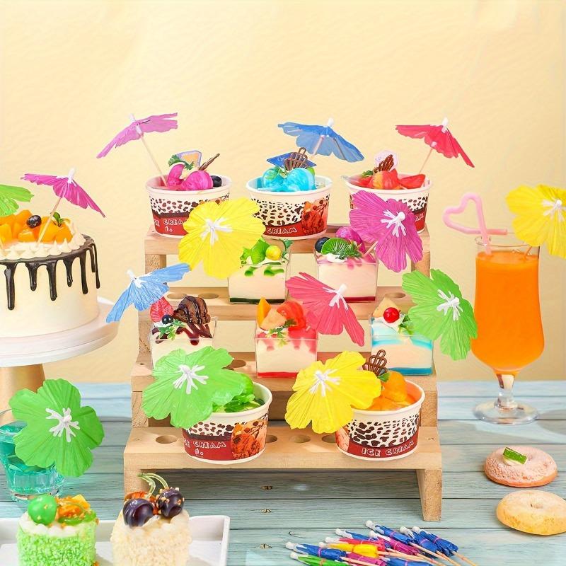 Beverages Cocktails Umbrellas Sticks with Wooden Toothpicks Hawaiian Tropical Party Decorations