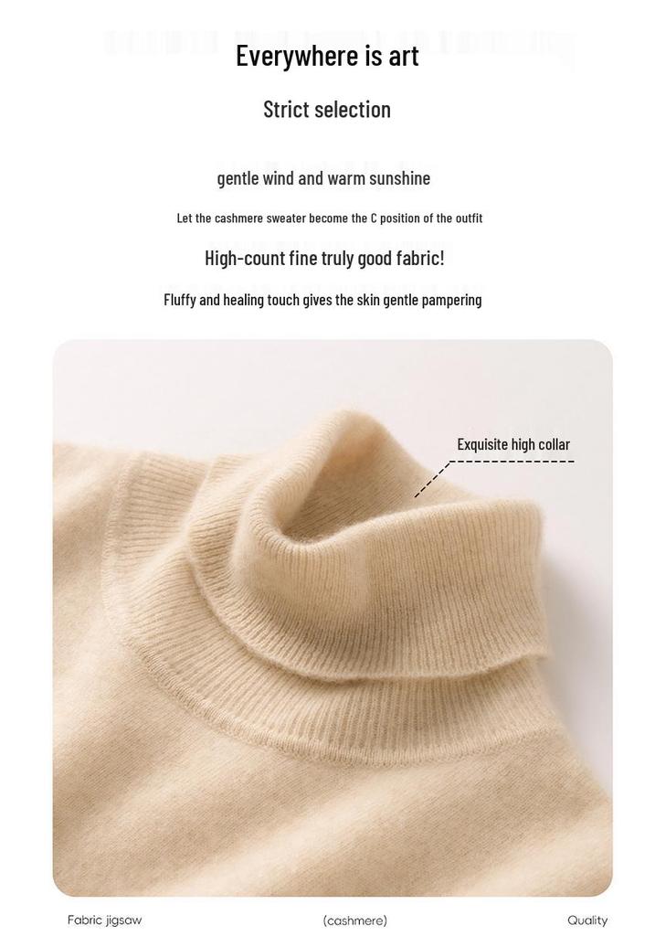 2025 Autumn/Winter Cashmere Loose Knit Top with Half-High Neck & Five-Point Sleeves