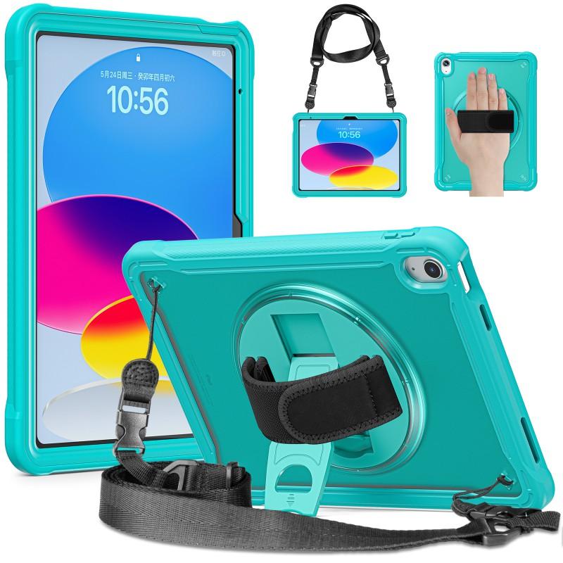 IPad 10th Gen 10.9 Inch Protective Case With Kickstand Wrist Strap Shockproof Hard Shell Cover In PC Material