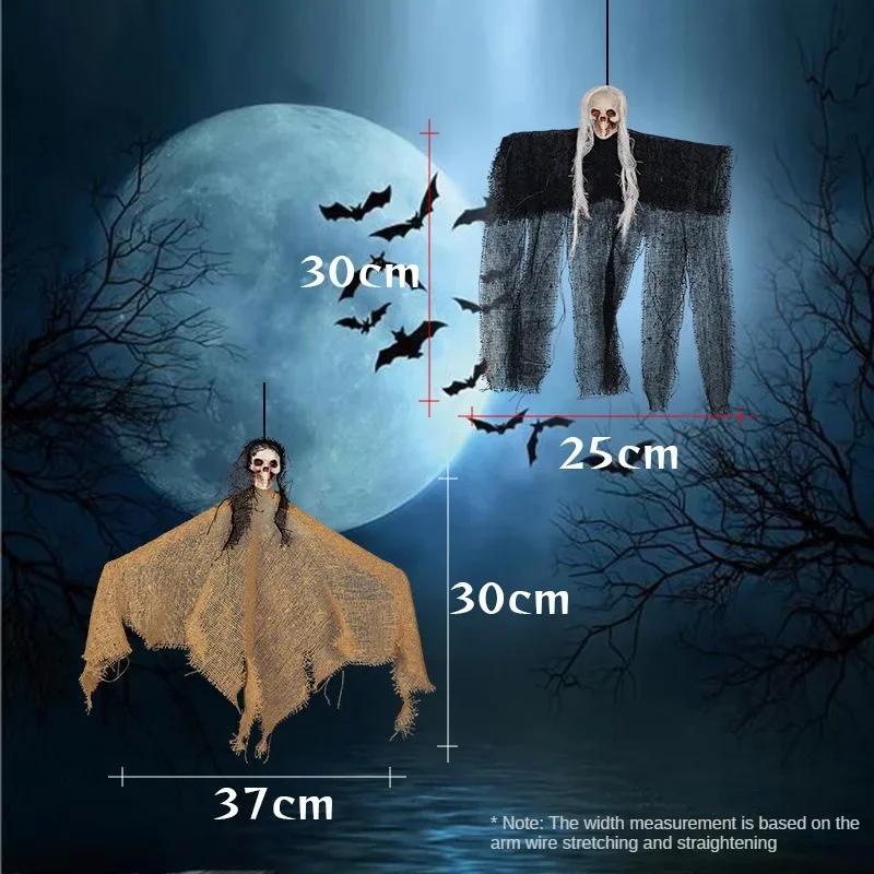 Halloween Horror Decoration Hanging Ghost Skull Props with Flag for Haunted House Outdoor Yard Party Holiday Scene Setup Use