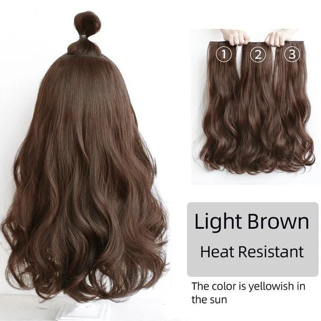 Extensii de păr sintetic, lung, drept, ondulat, ondulat, perucă falsă naturală, cu clipă pentru femeie, o singură bucată pentru femei