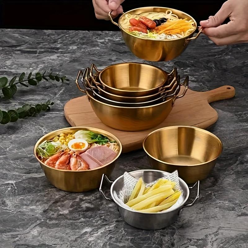 Golden Double Handle Bowl, Stainless Steel Bowl, Used for Fruit Salad, Snacks, Tableware, Seasonings, and Kitchen Food Plates.