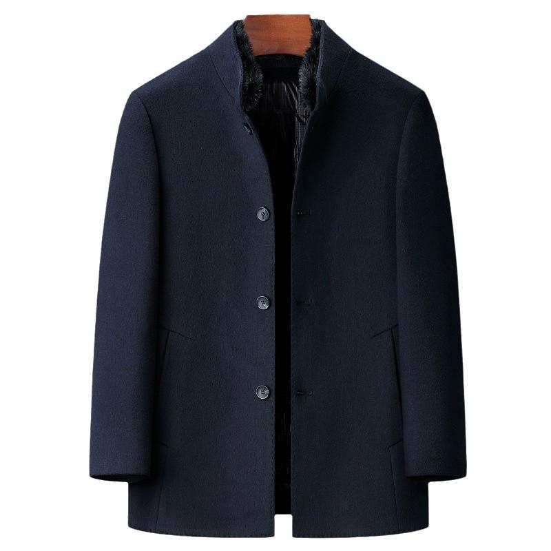 Wool jacket men's stand collar thickened goose down lining woolen coat winter new woolen coat