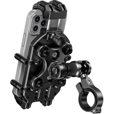 BRCOVAN Anti-Theft Motorcycle Phone Mount Holder With Vibration Dampener & Secure Lock, Adjustable Handlebar Cellphone Clamp For Bike Bicycle Scooter
